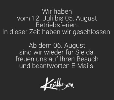 Betriebsferien 2020 Betriebsferien 12. Juli bis 05. August